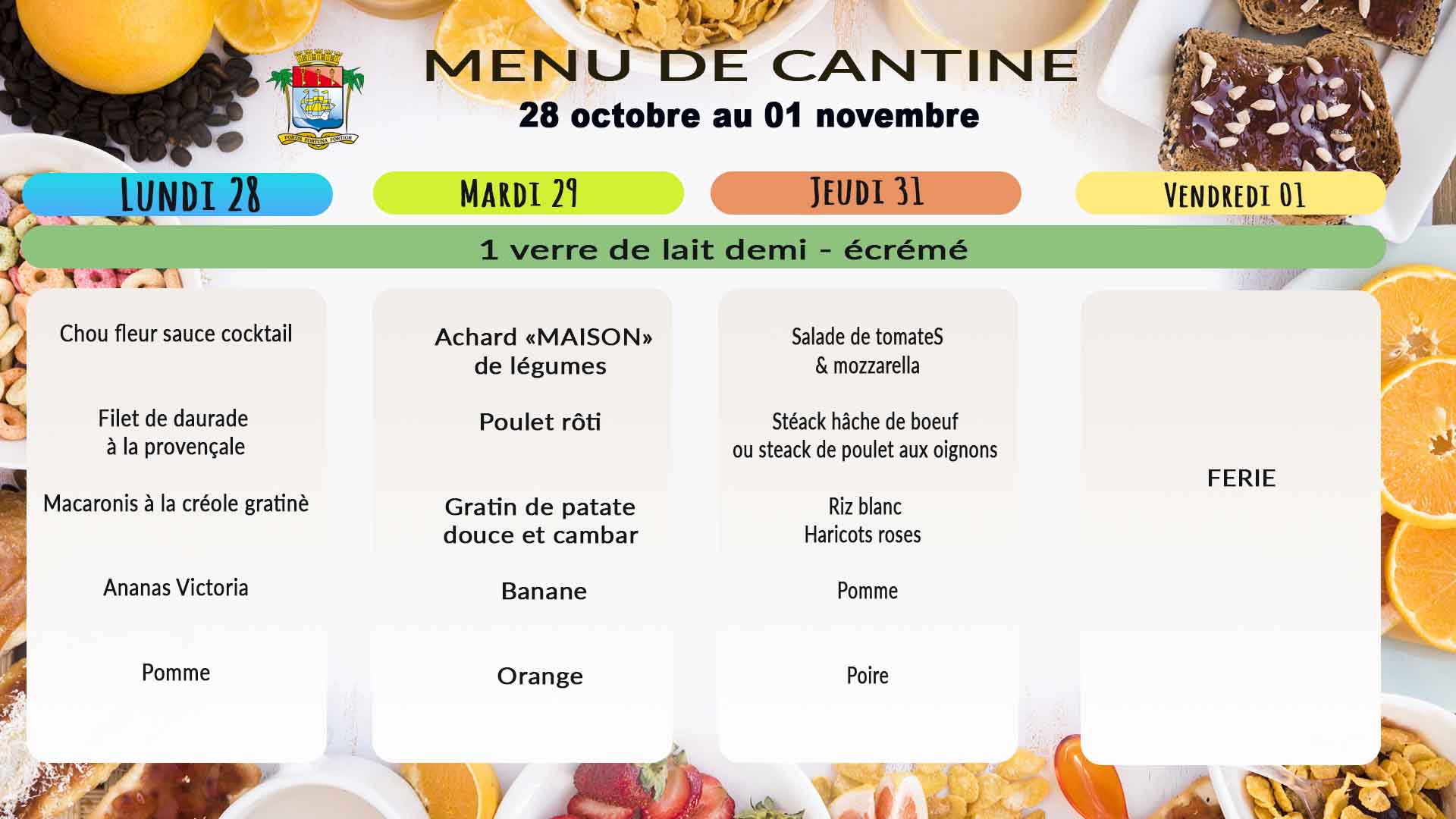 Menu cantine 28 octobre 2024